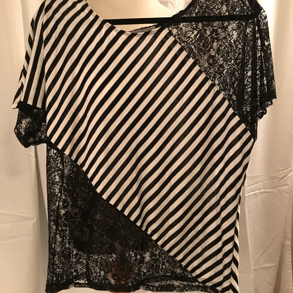 Black and white stripe and lace shirt